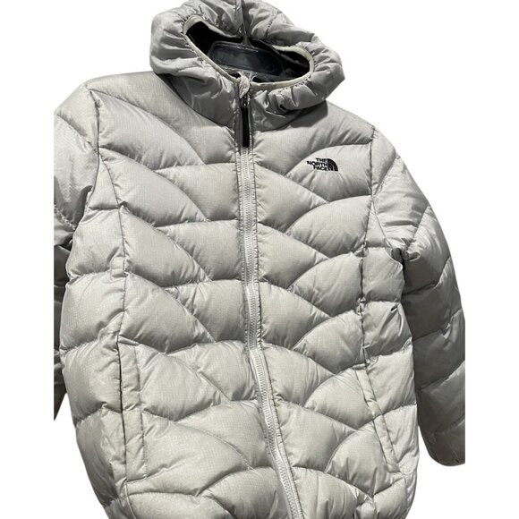 North Face Puffer Jacket Coat Girls XL 18 Black Gray Down Reversible Zip Hooded - Picture 6 of 11